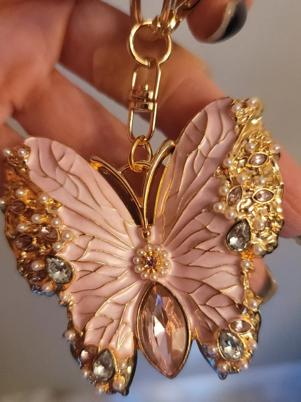Bling Butterfly Rhinestone Keychain/Charm/Brooch. Brand new. Light Pink.